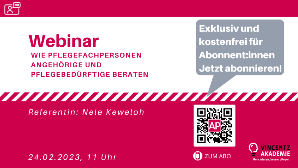 Webinar: Wie Pflegefachpersonen Angehörige und Pflegebedürftige beraten